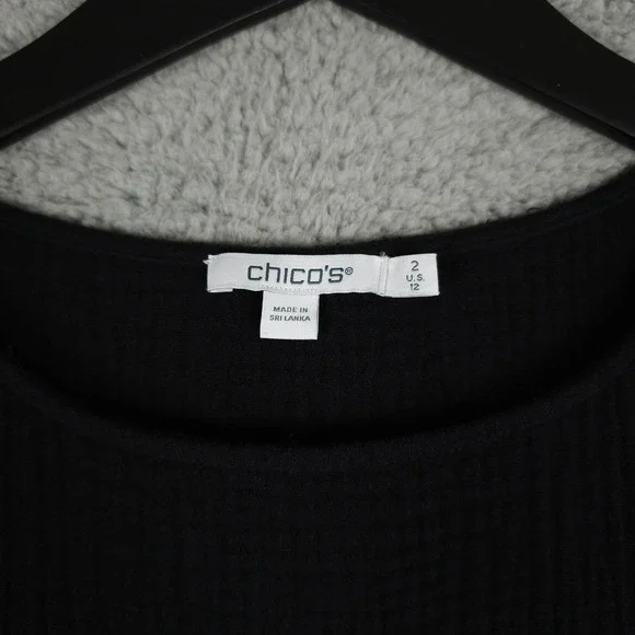 Chicos Dress Womens 2 US 12 Black Gauze Tiered Midi Puff Sleeve Casual Coastal - Picture 3 of 10